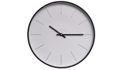 Minimalist White face and Black frame Wall Clock on White background - Perfect for Time Management and Scheduling Concepts - 10.15, 22.15
