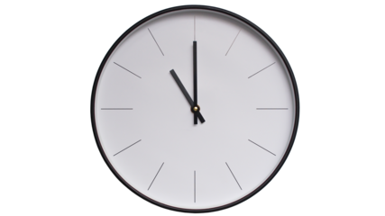 Minimalist White face and Black frame Wall Clock on White background - Perfect for Time Management and Scheduling Concepts - 11.00, 23.00