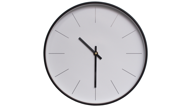 Minimalist White face and Black frame Wall Clock on White background - Perfect for Time Management and Scheduling Concepts - 10.30, 22.30