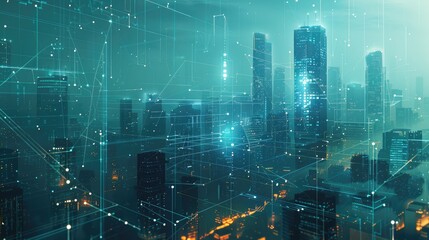 High-tech urban skyline with interconnected structures