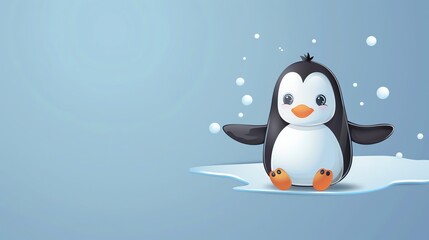 Obraz premium Cute cartoon penguin on a melting ice floe.