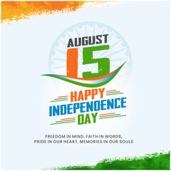 August 15, Happy Independence Day India, Creative Typography Social Media design Template Vector. Tri Color Indian background, Copy space, Typography