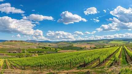 Fototapeta premium Vineyard Landscape Under a Blue Sky
