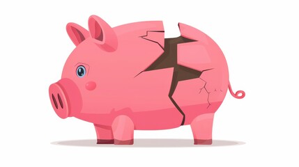 Cracked Pink Piggy Bank Illustrating Financial Hardship.