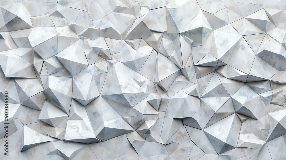 Aufkleber a 3d rendering of a white geometric pattern, with geometric shapes and lines.