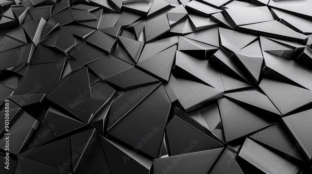 Poster a close-up of a 3d rendered abstract black geometric pattern.