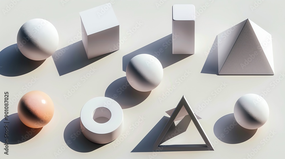 Poster an abstract 3d render of geometric shapes on a white background.
