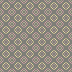 diamonds from hand drawn yellow and pink squares. vector seamless pattern. folk decorative art. gray repetitive background. geometric fabric swatch. wrapping paper. continuous textile design template