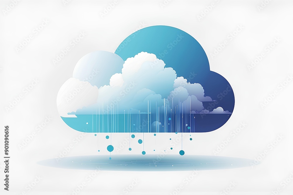 Poster data rain: a stylized cloud downloads a torrent of information, symbolizing the power and potential 