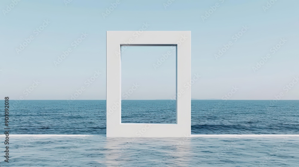 Aufkleber empty advertise blank advertise frame in a functional style with an ocean view