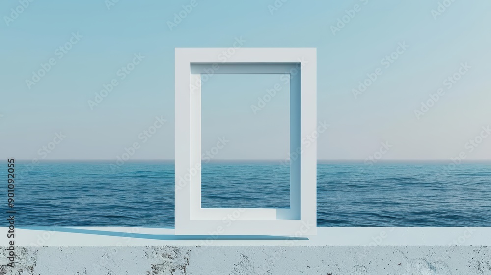 Aufkleber empty advertise blank advertise frame in a functional style with an ocean view