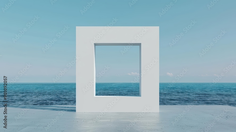Poster empty advertise blank advertise frame in a functional style with an ocean view