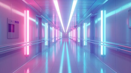 Neon Future Dynamic Hospital Corridor with Urgent Motion Blur