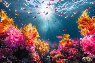 Underwater scene with a variety of stunning coral reefs