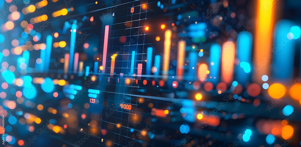 Poster abstract data visualization with glowing neon colors. high-tech financial chart and digital trends b