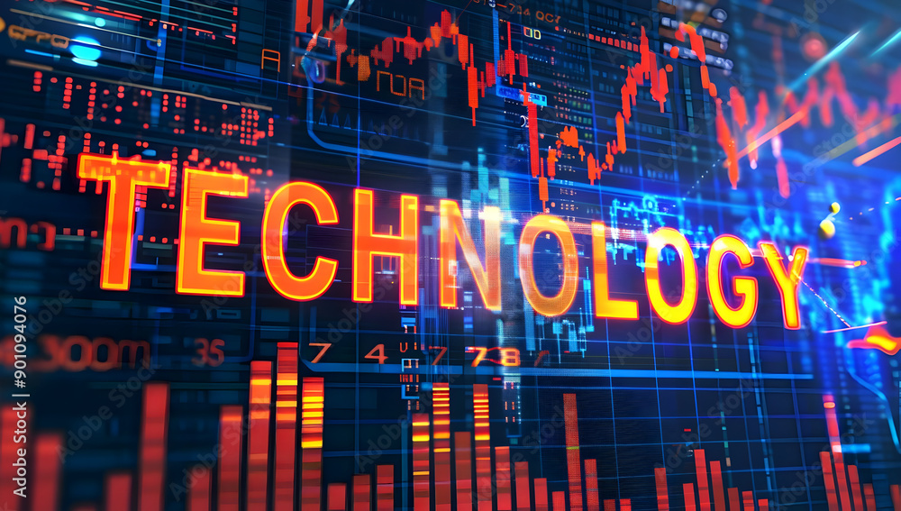 Poster abstract digital technology background showcasing data, charts, and futuristic elements for innovati