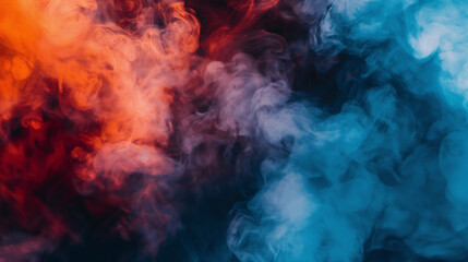 a background of vivid color smoks, red and orange, blue, hazy and smoky, pop and dreamy atmosphere.