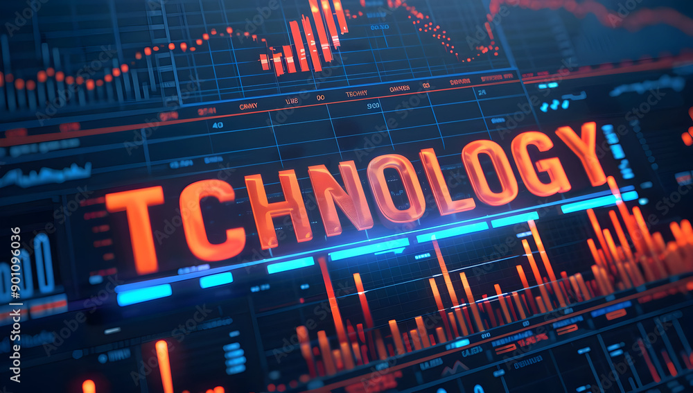 Aufkleber futuristic digital display with the word 'technology', showcasing modern advancements and digital an