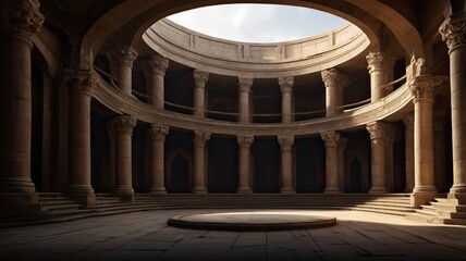 Obraz premium Architectural podium, column structure, minimalist stage, beauty showcase, Greece Rome inspired, plant greenery