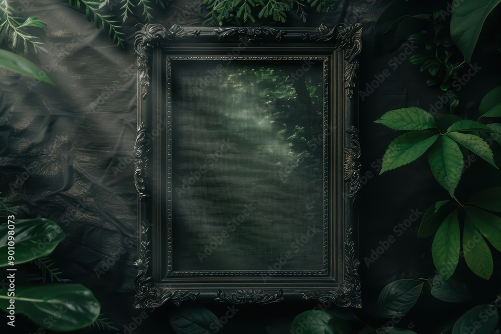 Aufkleber splash of tranquility in an empty advertise blank advertise frame with a relaxing style forest path