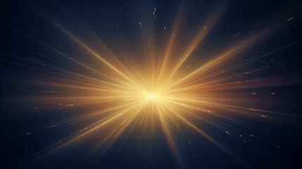 Fototapeta premium Abstract representation of a golden sunburst against a dark blue sky with natural light