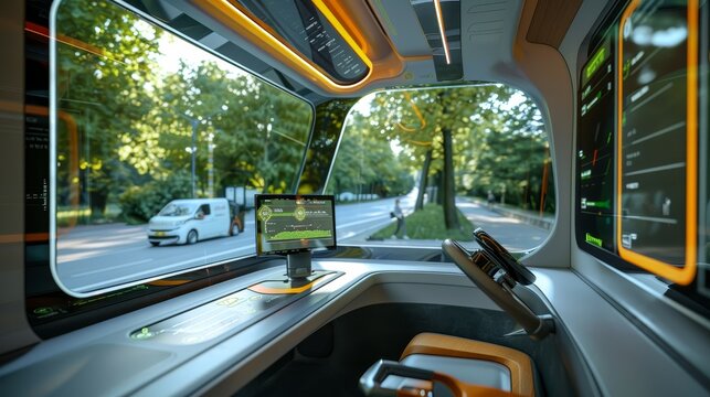 Green Travel Innovation SolarPowered Tour Bus Dashboard with EcoFriendly Route Planner and RealTime Footprint Tracker - Powered by Adobe