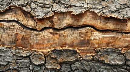 Close-up of an intricate texture of rustic wood bark showcasing natural patterns and colors, ideal for nature-themed projects.