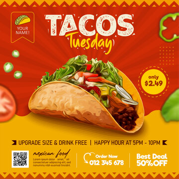 Tacos tuesday Mexican food square web banner social media template