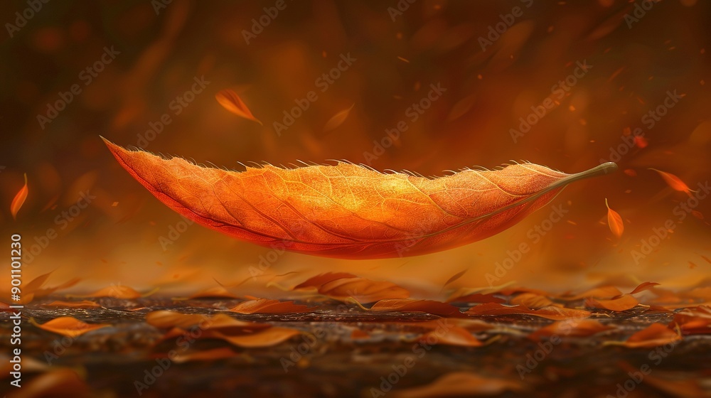 Poster a macro shot of a leaf resting on the ground, surrounded by foliage in the foreground and an out-of-