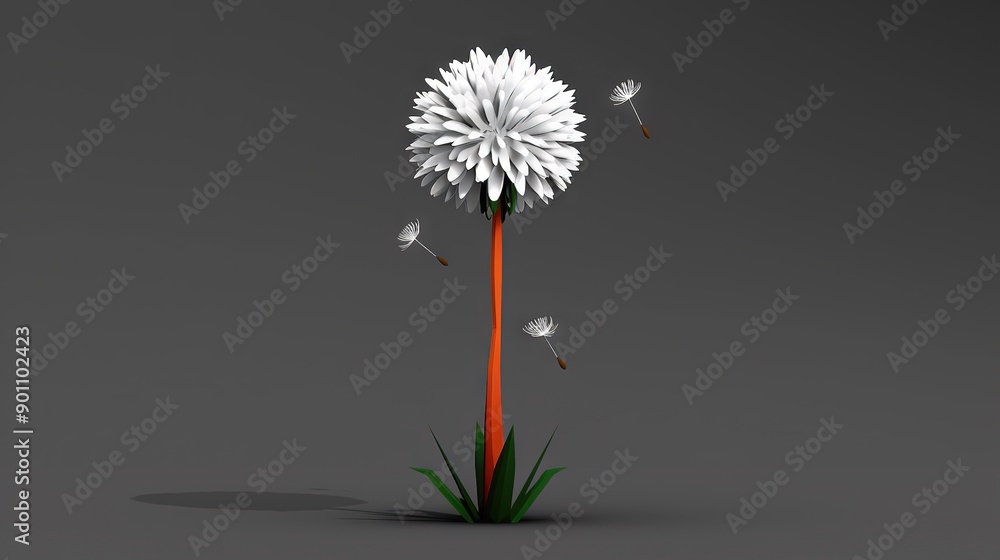 Aufkleber a dandelion on a gray background surrounded by grass and another dandelion in the foreground