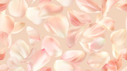 a seamless pattern of scattered lotus petals on a soft tan background. closeup texture of soft petals in various angles and positions.