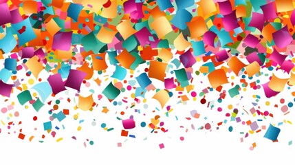 Fototapeta premium Vibrant confetti rains down in a burst of color, creating a playful and festive atmosphere against a clean white backdrop.