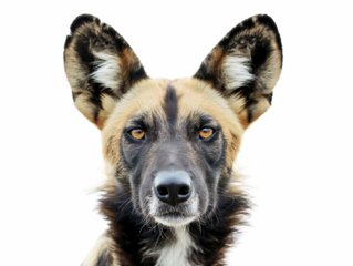 African Wild Dog close up front side of face shot  isolate is on transparent background