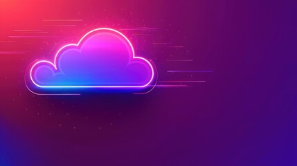 A vibrant neon cloud symbol shines against a sleek blue gradient, creating a modern tech vibe with an isolated emblem below.