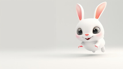 Fototapeta premium Adorable rabbit leaps joyfully in vibrant 3D, perfect for brightening any space with whimsy and charm.