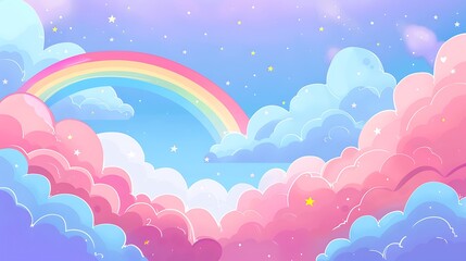 Dreamy Rainbow Over Soft Clouds: A Magical Sky Scene for Whimsical Designs and Background