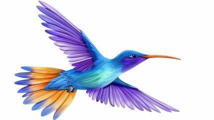 Obraz premium Vibrant watercolor of a hummingbird in flight, showcasing its vivid colors and dynamic motion in nature.
