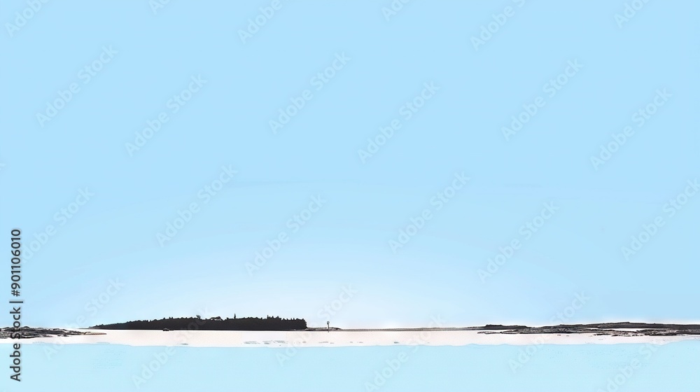 Poster a tiny island surrounded by a vast expanse of water, with a lighthouse visible in the background on 