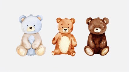 Whimsical cartoon bears in soft watercolor, perfect for holiday invites and delightful postcards. Adorable and heartwarming