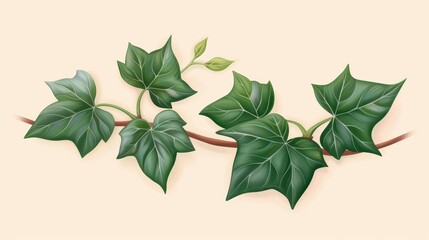 Lush ivy leaves thrive on a branch, showcasing vibrant green hues against a clean background, perfect for fresh decor.