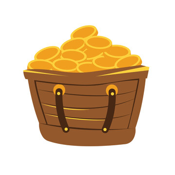 recommend clip art: Treasure chest with gold coins vector illustration, open pirate wooden chest full of gold coins, isolated on white background, money gold box container