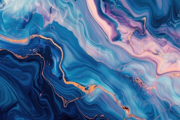 Obraz premium Abstract Swirling Blue, Pink, and Gold Marbling