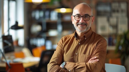 Fototapeta premium Visionary Entrepreneur Leading High-Tech Office Towards Innovation and Success