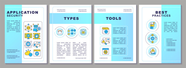 Application security features brochure template. Leaflet design with linear icons. Editable 4 vector layouts for presentation, annual reports. Arial-Black, Myriad Pro-Regular fonts used