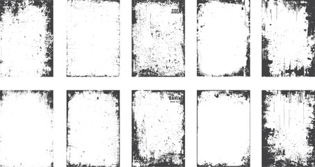 Overlay old frame and border effect torn and crumpled grunge pattern for poster or vinyl album cover. Vector of rough, dirty, grainy design, poster frame, cover.