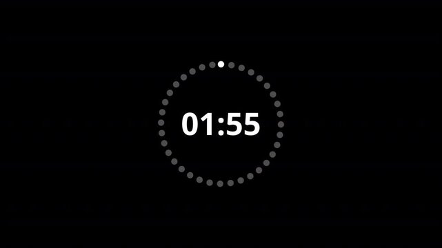 Rounded circle animation of two minutes countdown on transparent background with alpha channel, 2 minutes timer countdown animation, 2 minutes countdown
