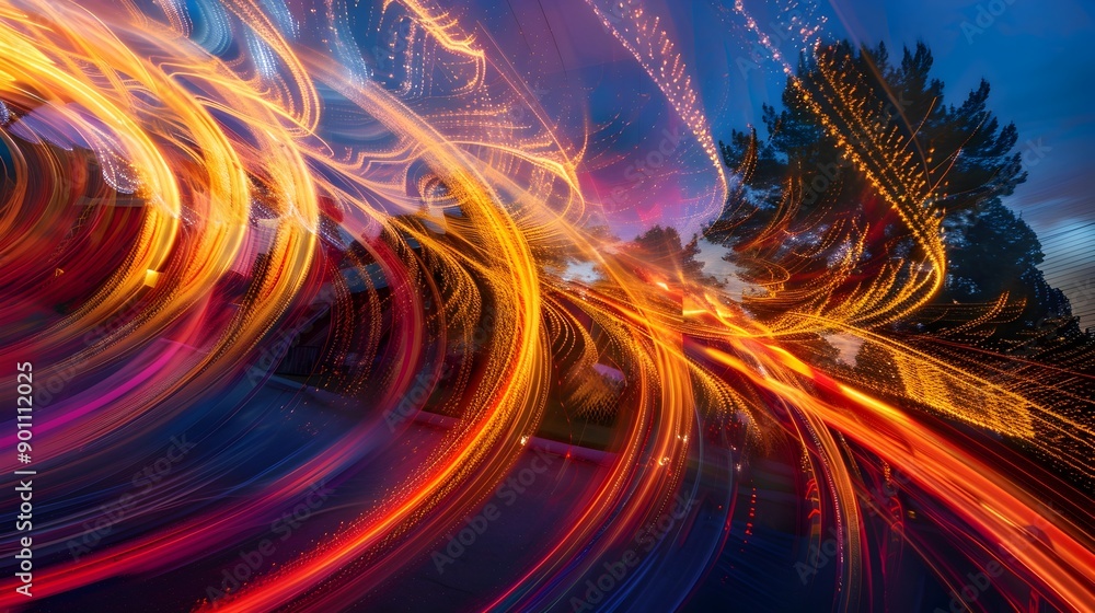 Poster mesmerizing trails of radiant light forming captivating abstract patterns