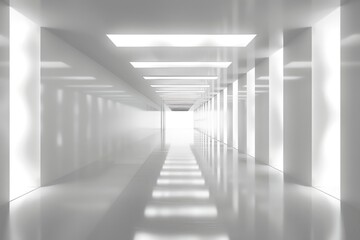 A White Corridor with Overhead Lighting