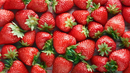 A Close-Up of Ripe, Red Strawberries with Green Leaves