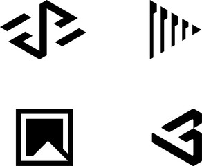 Abstract symbols. Geometric signs. Alien, future lettering, alphabet. Elements perfect for design, logo, stickers, label, card, banner. Black I llustration isolated on white background.